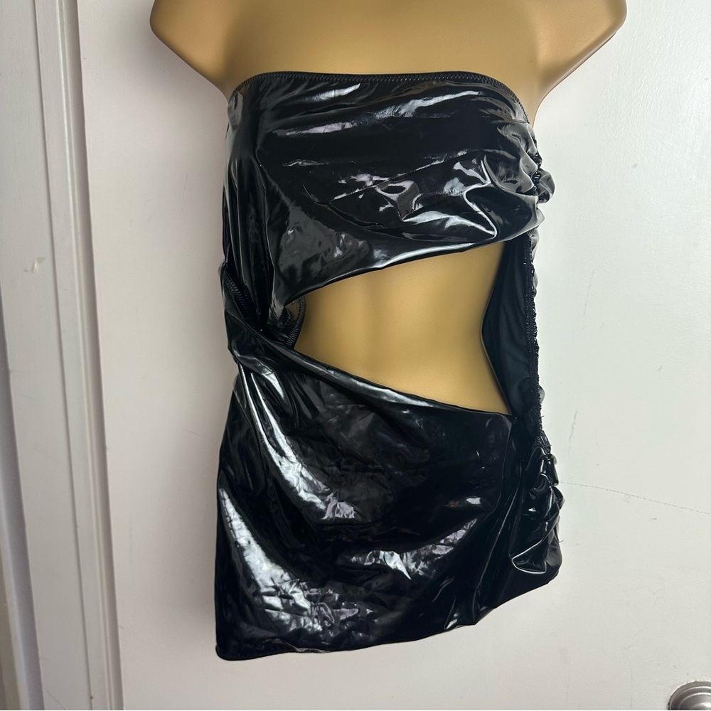 Mars The Label Black Patent Vegan Leather Strapless Cutout Gothic Top NWT 8/M‎